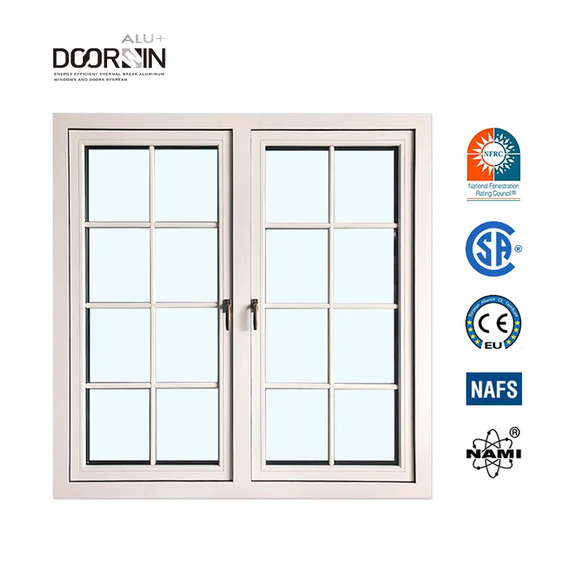 Hot Sale New Design Casement Windows Sound Proof High Security Double Glass Grid Aluminum Clad Wood French Windows