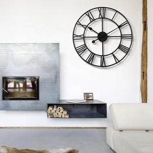 <strong>Large</strong> Size Round Outdoor Garden Black Retro Metal <strong>Clocks</strong> Roman Numerals Iron Antique Gear Big <strong>Skeleton</strong> <strong>Wall</strong> <strong>Clock</strong> - Product Image 2