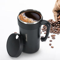 Mug de voyage isotherme à double paroi 580 ml en acier inoxydable avec poignée