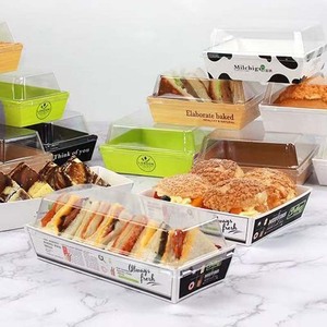 MOQ 100 juegos para sacar cartón asado embalaje de alimentos desechable gota de huevo sándwich hamburguesa caja contenedor para hornear con cubierta de cúpula - Product Image 3