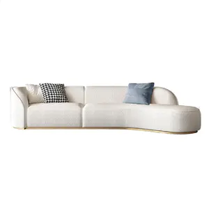 Living Room 130.3" inch 6-Seaters Grey Solid Poly Sectional Sofa Modern Fabric Armless Curved Sofa Set with 3 Pillows
