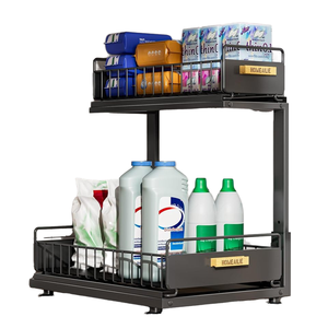 Estante de almacenamiento multiusos organizador de fregadero de cocina de 2 niveles ajustable alto para gabinete de baño de cocina - Product Image 1