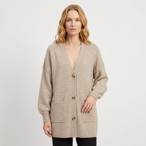 Cárdigan de Punto Largo Clásico de Invierno para Mujer, Cuello en V, Botones al Frente, con Bolsillos, para Usar en Capas Informales - Product Image 1