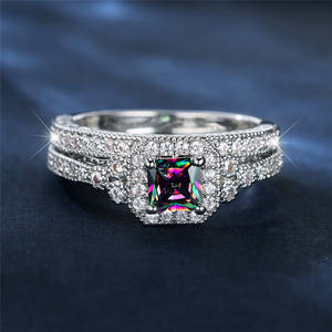 Femme petit arc-en-ciel Zircon pierre bague de fiançailles ensemble breloque couleur argent bijoux de mariage pour les femmes - Product Image 4