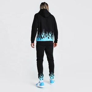 Ensemble de survêtement personnalisé 2026 – Sweat à capuche zippé 1/4 et pantalon de jogging imprimé flamme – Tenue décontractée deux pièces ajustée pour <span class=keywords><strong>homme</strong></span> - Product Image 2