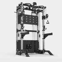 Rack de musculation multifonctionnel Smith avec système de croisement de câbles intégré, équipement de gym à domicile tout-en-un avec accessoires complets