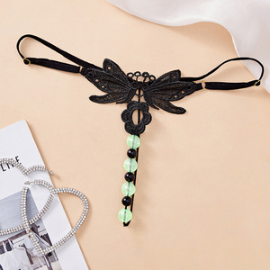 Tanga Sexy Ding Zhi Mei con Encaje Negro y Diseño de Mariposa, Cuentas Brillantes en la Oscuridad, Accesorios Íntimos para Mujer - Product Image 1