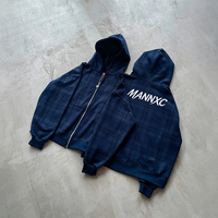 Sweat-shirts à capuche imprimés en grille de haute qualité, coupe ample, 450 g/m², 100 % coton, fermeture éclair, pour hommes, fabriqués sur mesure