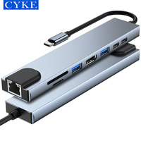 CYKE — Hub 8-en-1 Usb type-c, RJ45, avec lecteur de carte SD/TF, pour ordinateur portable et plus de appareils, 8 ports, CY037
