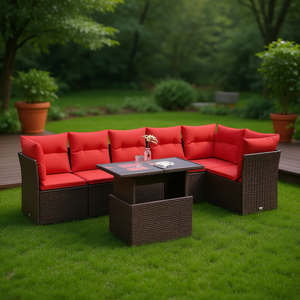 Set Divano da Giardino in Polyrattan 7 Pezzi Marrone con Cuscini Arredamento da Esterno Design Contemporaneo - Product Image 2