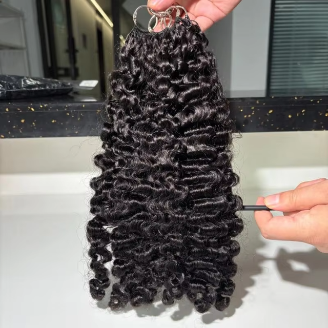 Pre-Looped Burmese Curly Weave Human Hair Extensions Braids Knotless Miracle Knots Feathers Super Double Drawn