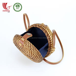 Nueva Bolsa redonda de ratán Natural con tela en el interior según lo solicitado, venta al por mayor - Product Image 4