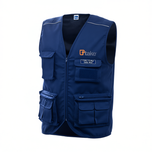 Ttake Take Multi-Pocket Work <b>Vest</b> 2XL Blue <b>Utility</b> Safety Wear - Product Image 2