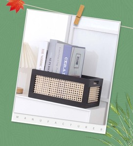 <span class=keywords><strong>Panier</strong></span> de <span class=keywords><strong>rangement</strong></span> en bois avec poignées de sangle de canne en rotin <span class=keywords><strong>panier</strong></span> de <span class=keywords><strong>bureau</strong></span> de <span class=keywords><strong>bureau</strong></span> de livre - Product Image 5