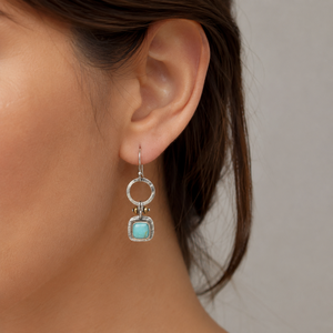 Orecchini Pendenti Vintage Blu-Verde Quadrati Stile Artigianale Gioielli di Moda per Donne - Product Image 2
