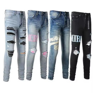 <span class=keywords><strong>Jeans</strong></span> da <span class=keywords><strong>Uomo</strong></span> in Denim Vintage Strappati Streetwear con Ricami Effetto Vissuto e Lavato - Product Image 3