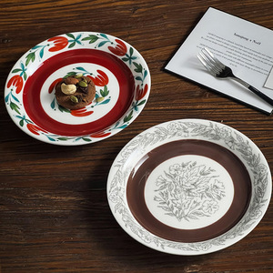 Plato <span class=keywords><strong>de</strong></span> Presentación FENN para Desayuno Francés, Diseño Floral Retro <span class=keywords><strong>de</strong></span> Cerámica, Plato Italiano para Pasta, con Patrón Esmaltado, para Bodas - Product Image 2