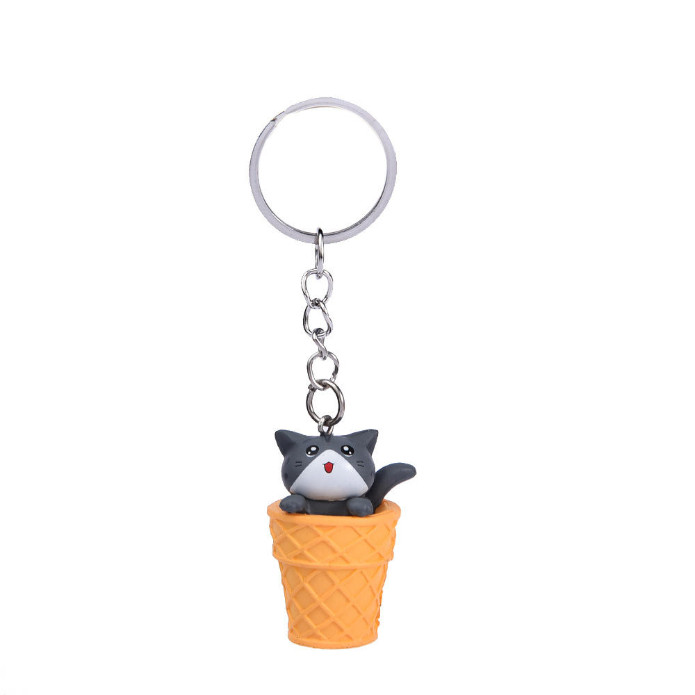 Gray open mouth cat + yellow bucket keychain