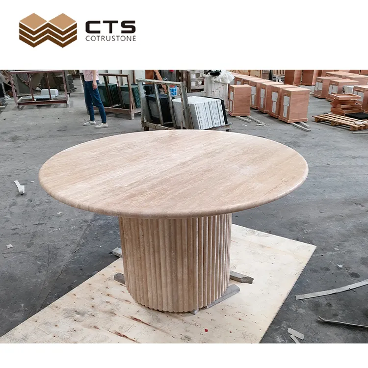 Dining Table High Quality Travertine Good Look Customized Beige Color
