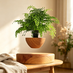 Pot de fleurs magnétique en bois flottant rond HCNT pour la décoration intérieure du salon - Product Image 2