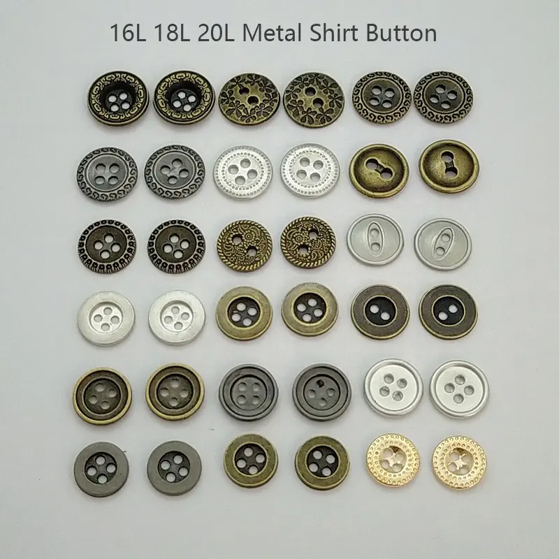 Factory supplies flat back 4 holes sewing antique brass silver zinc alloy metal shirt button for men