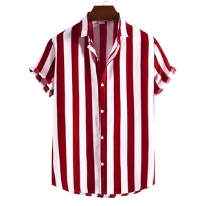 Men's Striped Short Sleeve Casual Shirt Turn-down Collar Breathable Cotton Poplin Summer Wear - Product Image 4