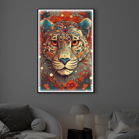 Desain Kustom Cetak UV Lukisan Kaca Modern Seni Dinding Singa Lukisan Kristal Porselen 3D
