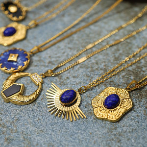 महिलाओं के लिए अच्छी गुणवत्ता नौसेना नीले प्राकृतिक पत्थर एमके हार गहने - Product Image 3