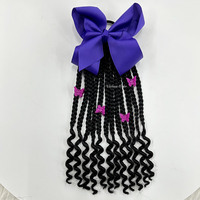 Nouvelle Arrivée : Queue de cheval tressée pour enfants avec extrémité bouclée, tresses cornrows, pinces de type papillon rouges et nœud papillon rouge pour fille