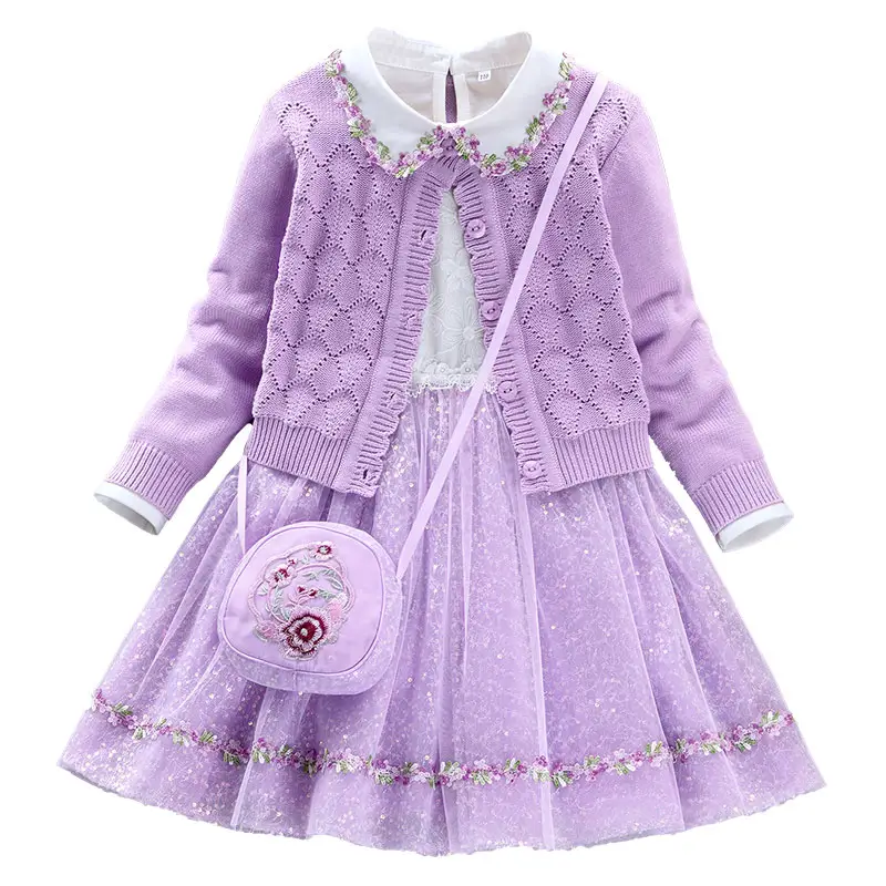 Children'S Clothing Girls Fall New Style Girl Knitted Cardigan Sweater Skirt Two-Piece Set Girls' Sweaters sweater dress set