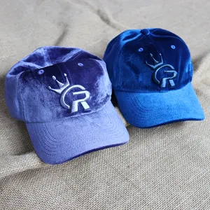 Custom Cap Comfortable 6 Panel Blue And Purple Velvet Baseball Cap With Logo