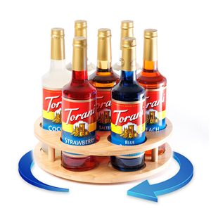 Plateau d'affichage d'alcool Organizador Support de bouteille de sirop de bambou Organisateur et support de sirop de café pour station de bar à café et à cocktails - Product Image 1