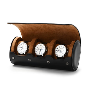 Étui de voyage cylindrique pour montres, boîte de rangement pour montres en cuir PU, support pour montres avec doublure intérieure souple, cadeau pour homme - Product Image 4