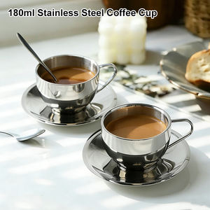 Nuova Tazza da Caffè di Design in Acciaio Inox 304 Doppio Strato Argento di Alta Qualità con Piattino per Latte <span class=keywords><strong>e</strong></span> Tè - Product Image 6