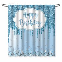 Rideau de douche Joyeux Anniversaire en tissu polyester imperméable, motif goutte de diamant bleu scintillant, décoratif pour fête