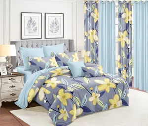 Elegant Home Decor Modern Design Bedding Set With Matching Curtains 4pcs New Polyester Duvet Cover Woven Printed Pattern