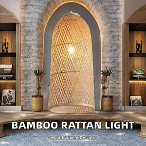 <b>Bamboo</b> Pendant <b>Lights</b> Rattan Chandelier Handmade Woven Shade Adjustable Height Energy Saving 2700K Warm White for Home <b>Light</b> - Product Image 2