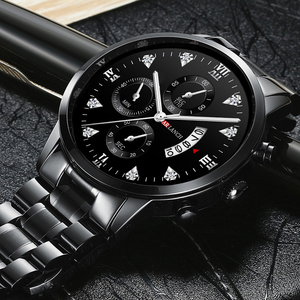 Luxury Mens Black Stainless Steel Watch Crystal Accent Roman Numerals Multi Dial Sport Quartz Wristwatch - Product Image 5