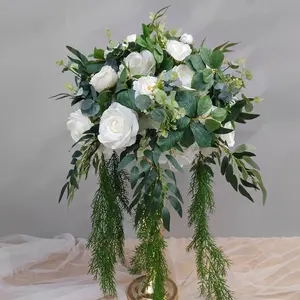 Ipek yapay mor beyaz ve kırmızı gül çiçek topu düğün Centerpieces düğün dekorasyon için çiçek topu masa süsü