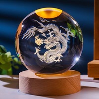 Boule de cristal gravée 3D de 80 mm, imprimée UV, avec dragon, veilleuse, décoration d'intérieur, cadeau de Noël, ange DIY