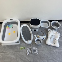 Ensemble de bain pour bébé 12-en-1 pliable et portable en matériau PP sûr, avec thermomètre, coussin flottant, bonnet de douche et séchoir