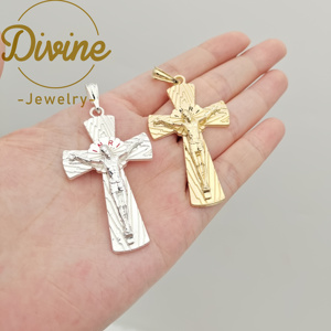 Crucifixo Grande Banhado a Ouro, Pingente Religioso de <span class=keywords><strong>Jesus</strong></span> Cristo Banhado a Prata para Confecção de Colares, Presente Cristão Masculino - Product Image 6