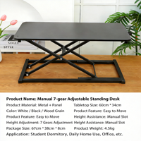 Convertisseur de bureau assis-debout moderne en métal à hauteur réglable - Rehausseur de bureau manuel 7 vitesses pour ordinateur portable, moniteur et tablette