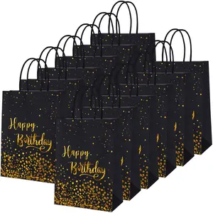 Personality Design Black Gold Birthday Gift Bags Kraft Paper Bags Goodie Candy Bags for Birthday Wedding Party Supplies