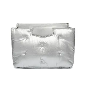 Bolsa de travesseiro metálica elegante, bolsa acolchoada de prata para embreagem