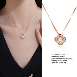 Moda di lusso trifoglio con diamanti <span class=keywords><strong>ciondolo</strong></span> in acciaio inossidabile collana in oro rosa con zircone cubico gemma <span class=keywords><strong>quadrifoglio</strong></span> pendente da donna - Product Image 5