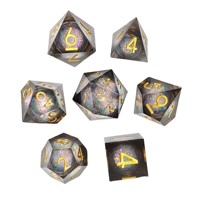 Ensemble de 7 dés en résine faits à la main à bords tranchants, avec cœur à paillettes liquides et sable mobile, dés polyédriques DND pour jeux de société, vente en gros