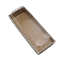 Vente chaude Barquette alimentaire jetable en papier kraft recyclable avec lamination brillante et couvercle transparent en PET pour sushi/collations/pâtisserie et sucre