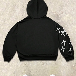 Streetwear Manufacturer Customized Heavyweight 450 GSM Oversized Hoodie 3D Cross Puff Graphic Print Boxy Cropped Mens Zip Hoodie - Product Image 2