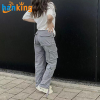 Ehanking Pantalon cargo baggy vintage à jambes larges pour femmes Jeans de style Y2K pour filles Vêtements et denim de style vintage Kpop pour femmes